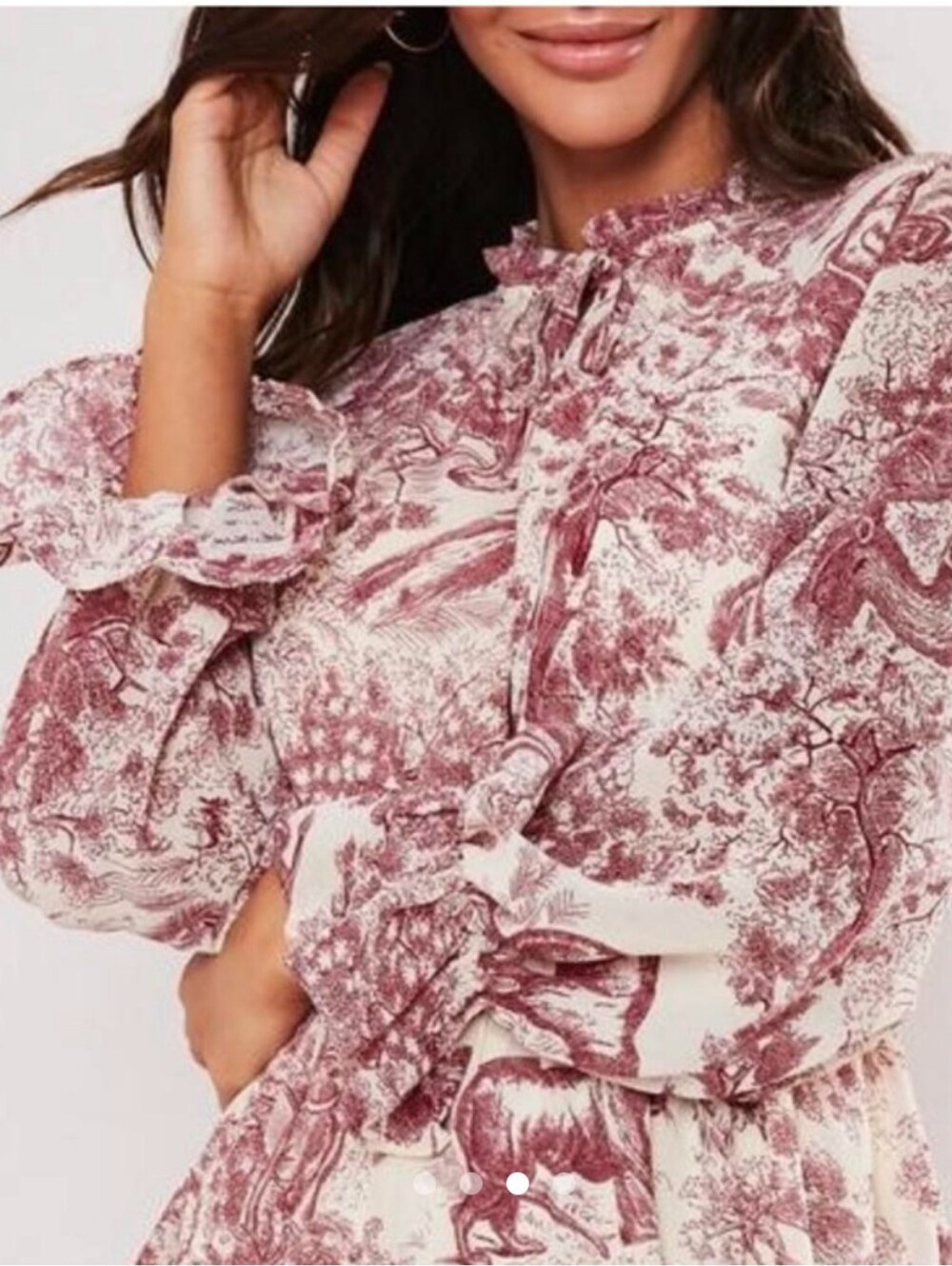 New Missguided Red China Toile Dress Red And White animals Women's Size 8